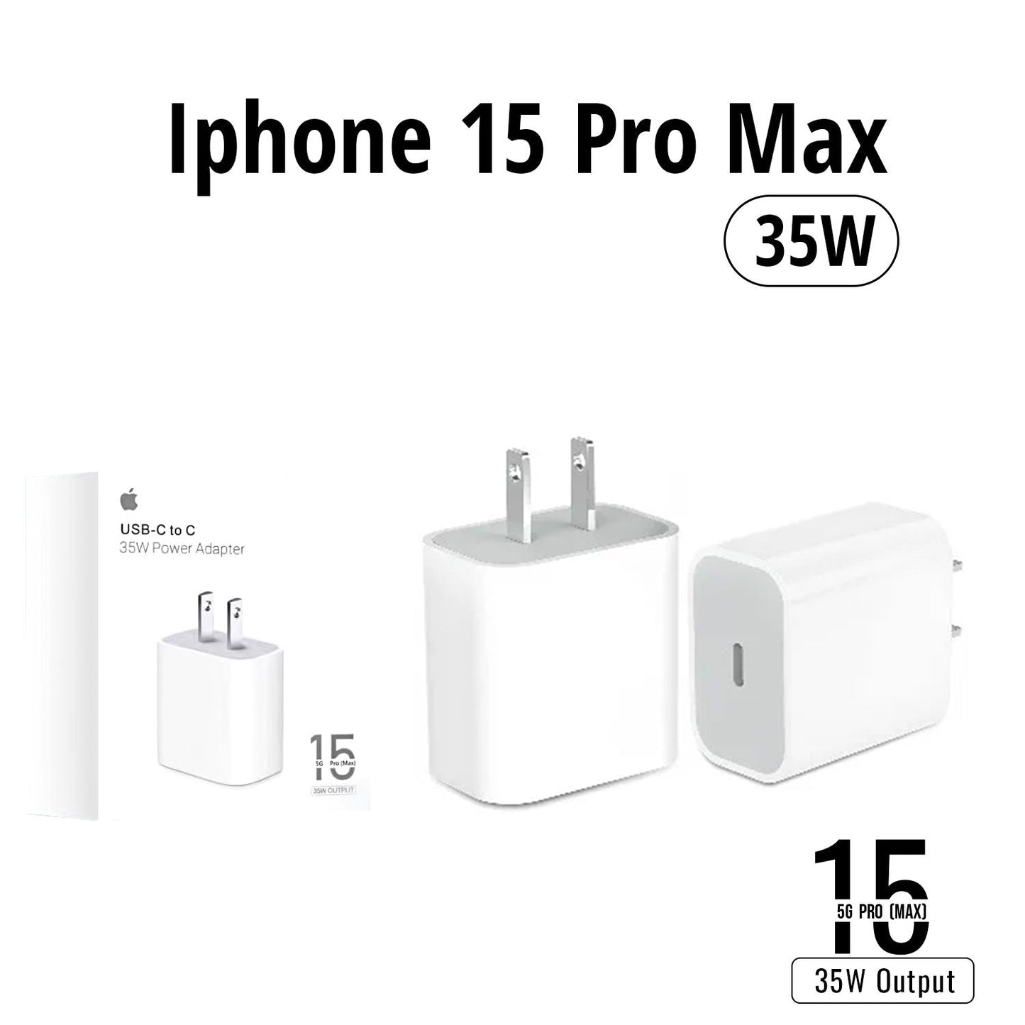 IPHONE 15 PRO MAX 2 PIN (US PIN) 35W USB-C POWER ADAPTER.
