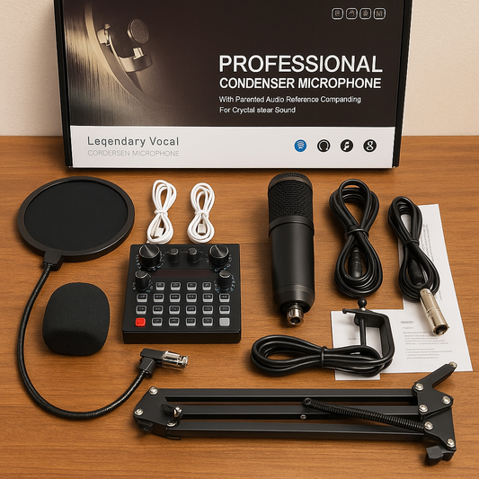 BM800 Microphone Kit Set with V10 Soundcard Big Chip Podcast Condensor Microphone Set