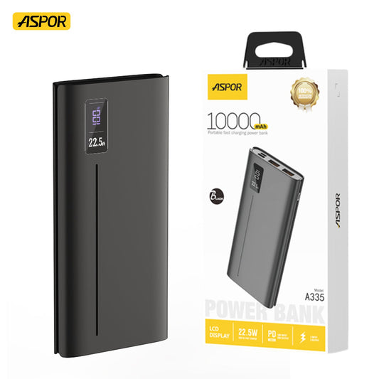 ASPOR A335 POWER BANK 10000MAH 22.5W PD+QC 3.0 WITH LCD DIGITAL DISPLAY.