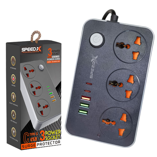 603PU Speed-X POWER UNIVERSAL TRAVEL 3SOCKET+3USB+2Type-C CABEL LENGTH 2M.
