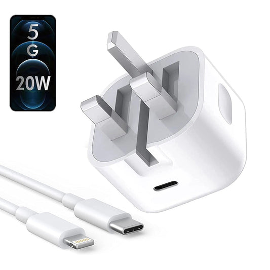 Iphone USB-C PD 20w Power Adapter Charger 3 Pin ( Uk Pin) With Cable.