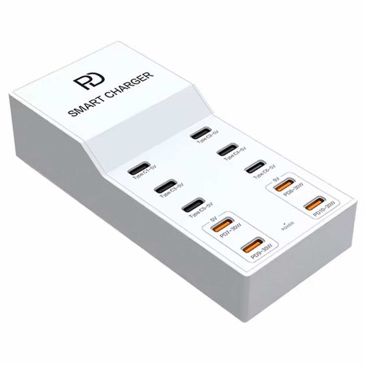 T8+ SMART INTELLIGENCE USB-C 10-PORT CHARGER 72W TOTAL OUTPUT FOR MULTI DEVICES.